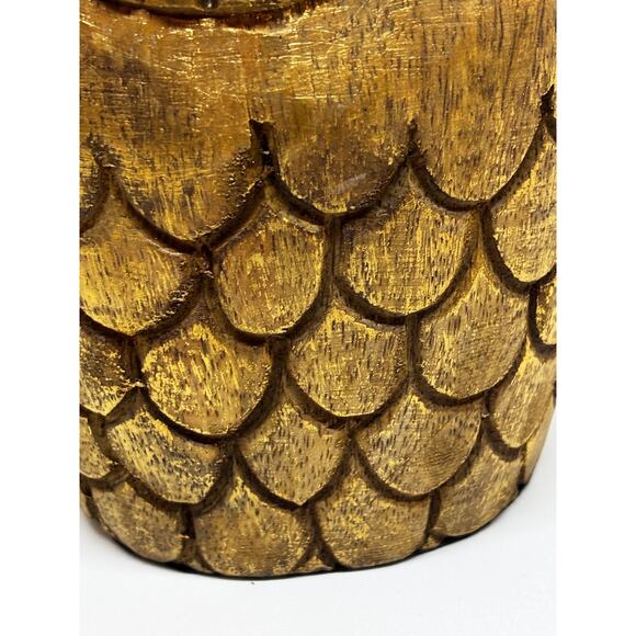 Solid Wood Hand Carved Owl Painted Gold With Black Felt bottom Green Front - Picture 3 of 9